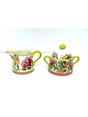 Kim Parker Home Emmas Garland Spode Creamer Sugar Set Hand-Painted Floral Design